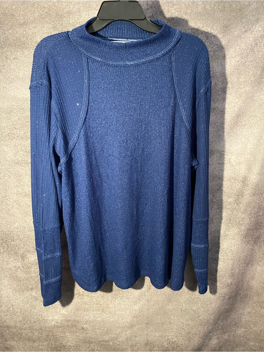 Maurices Blue Shimmer Waffle Knit Mock Neck Top Plus Size 2X
